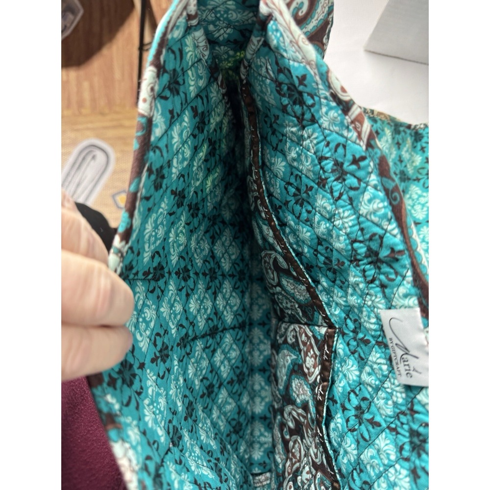Marie By Giftcraft Paisley Shoulder Bag Turquoise Brown Quilted - Picture 7 of 16